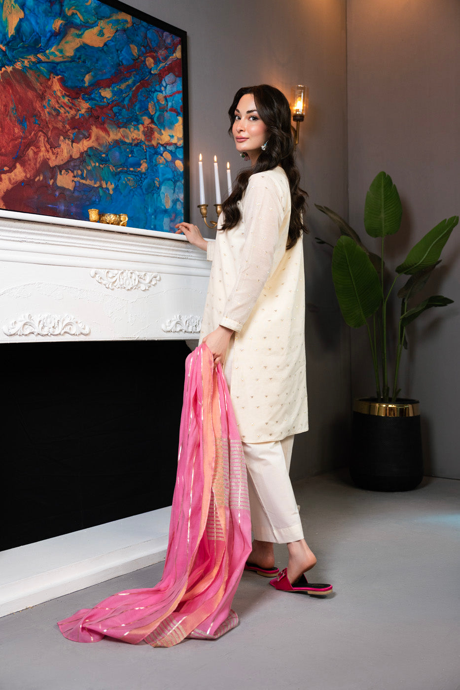 Stitched - 3 Pc Printed Lurex Jacquard Outfit