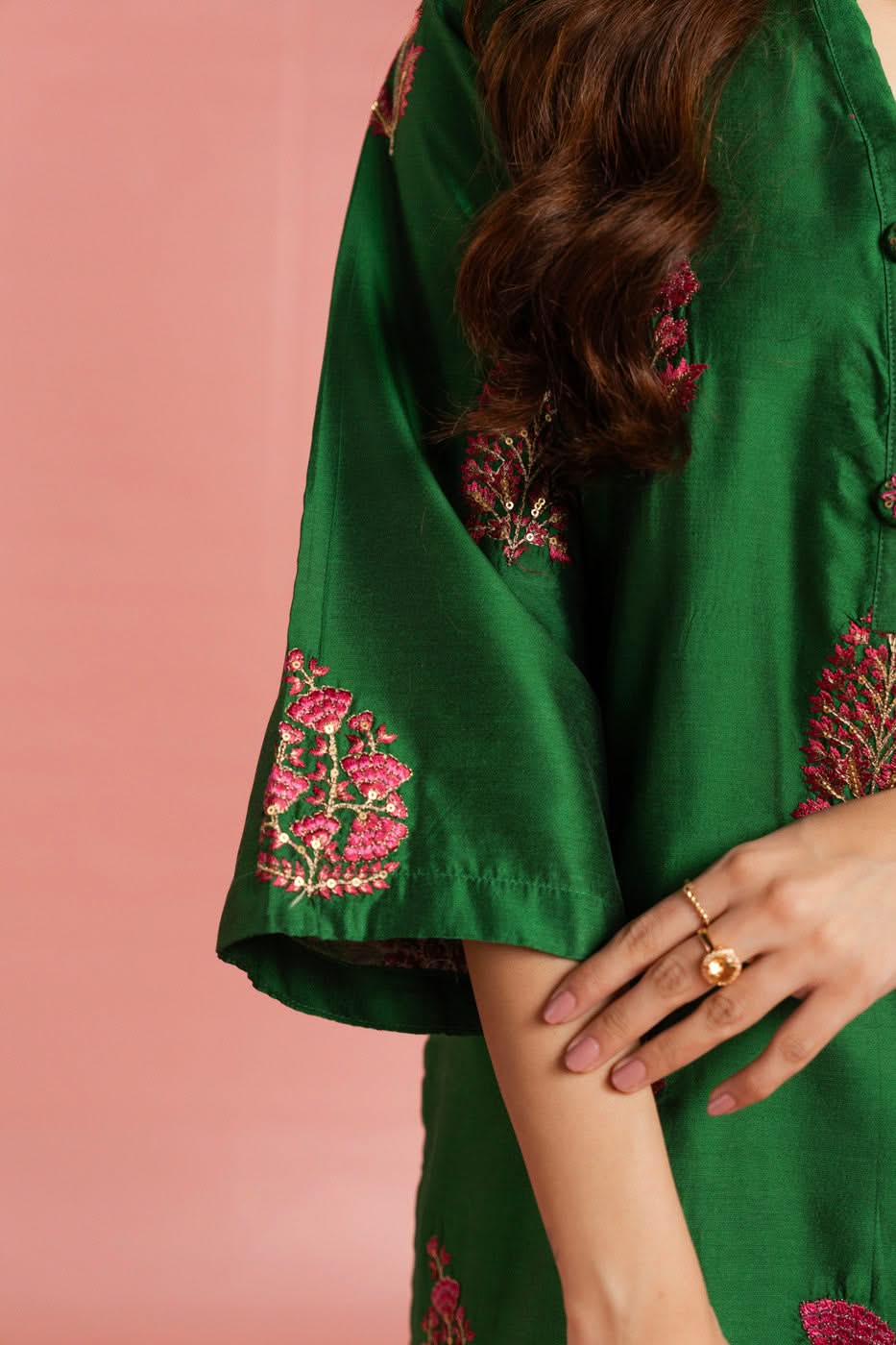 Stitched - 2 Pc Embroidered Cotton Silk Outfit