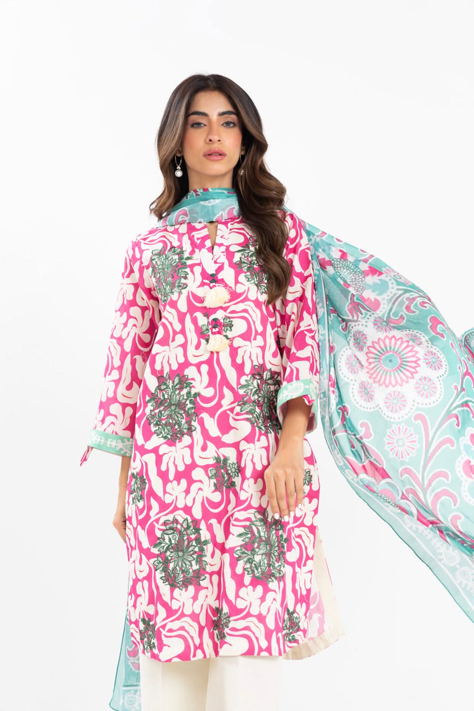 3 Piece Embroidered Printed Lawn Suit With Printed Silk Dupatta