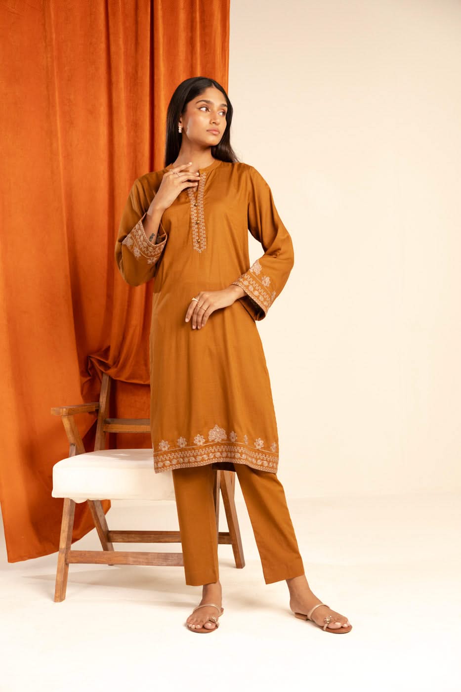 Stitched - Dyed Embroidered Cambric Kurta