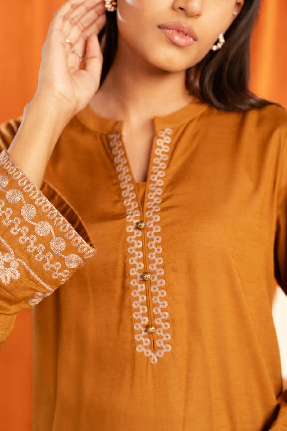 Stitched - Dyed Embroidered Cambric Kurta