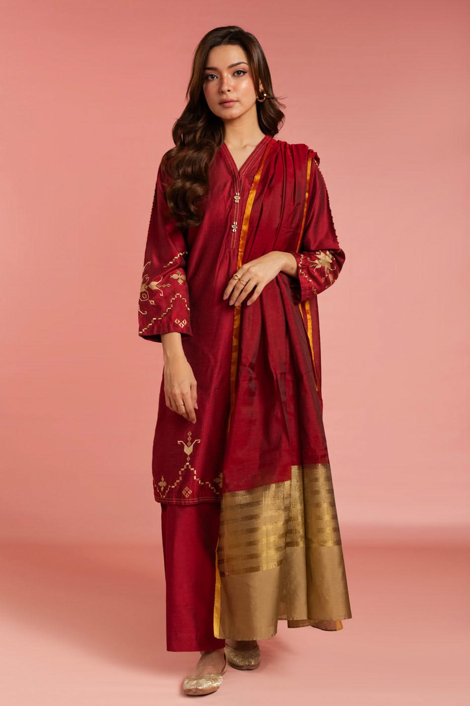 Stitched - 3 Pc Cotton Silk Outfit