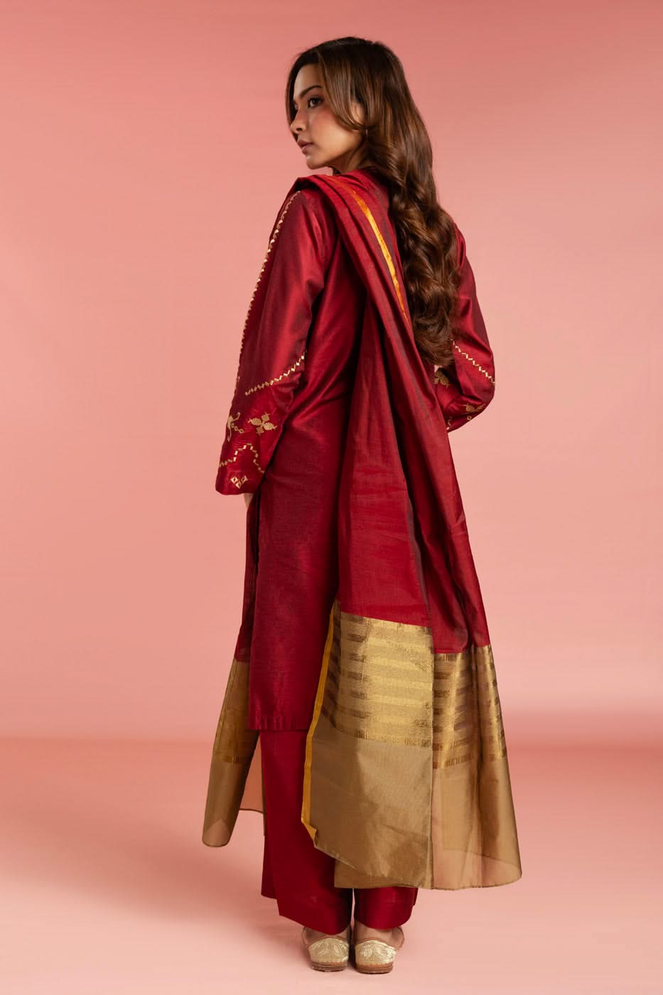 Stitched - 3 Pc Cotton Silk Outfit