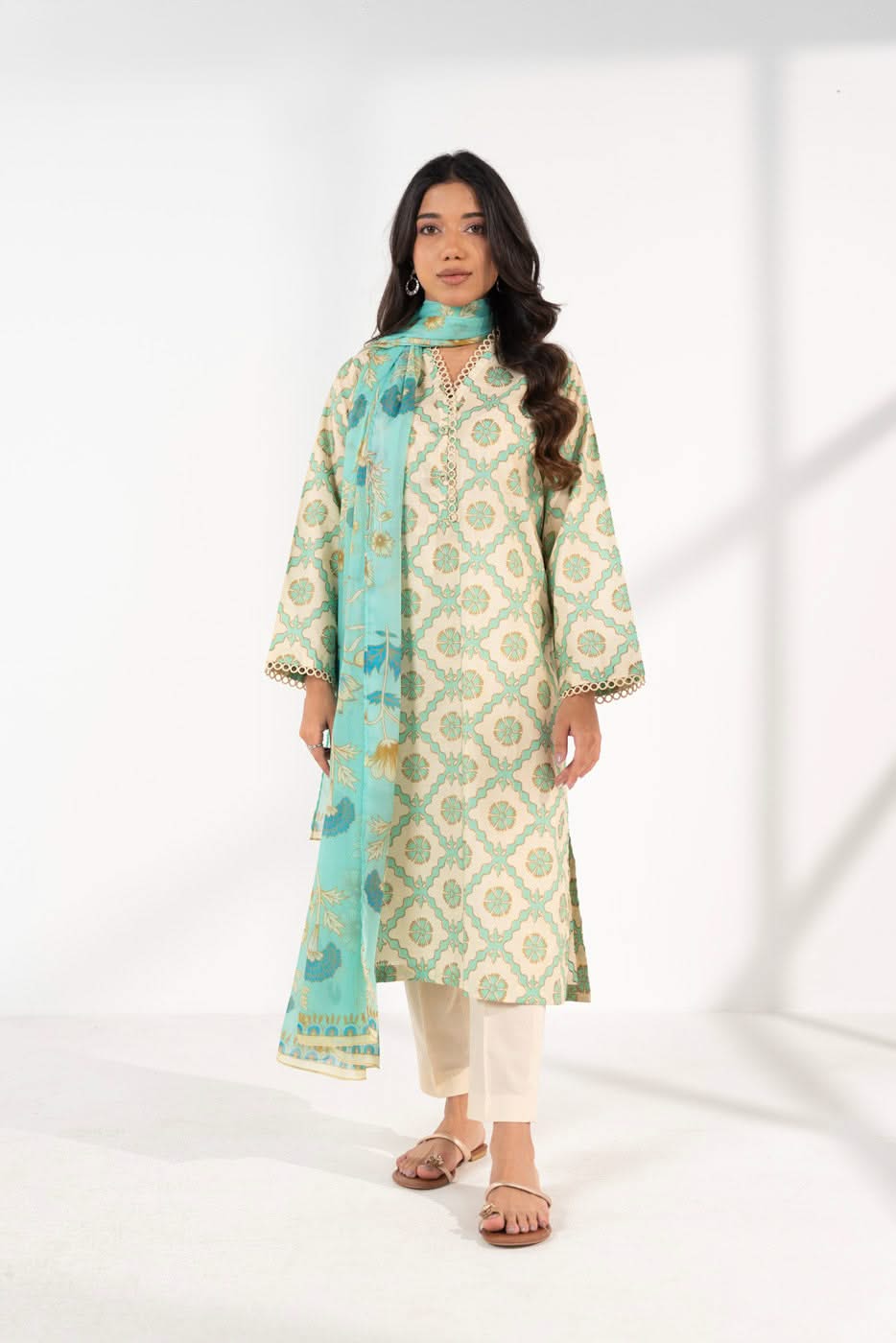 Stitched - Printed Cotton Silk Kurta