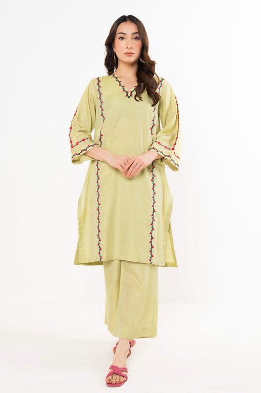 Stitched - 2 Pc Embroidered Cotton Silk Outfit