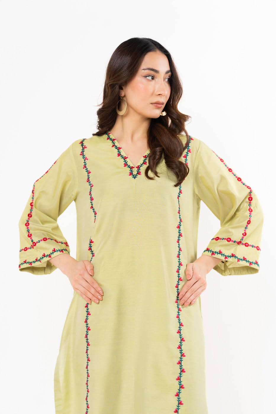 Stitched - 2 Pc Embroidered Cotton Silk Outfit