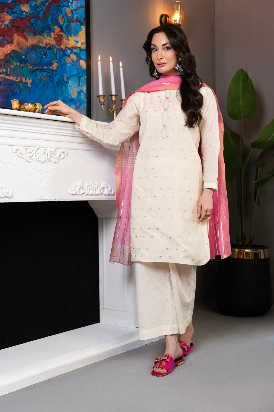 Stitched - 3 Pc Printed Lurex Jacquard Outfit