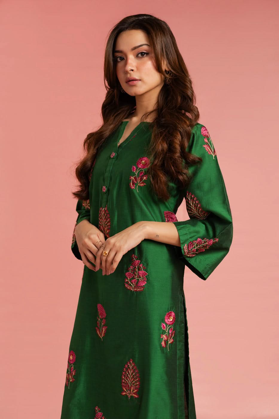 Stitched - 2 Pc Embroidered Cotton Silk Outfit