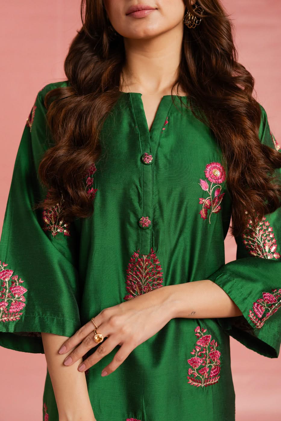Stitched - 2 Pc Embroidered Cotton Silk Outfit
