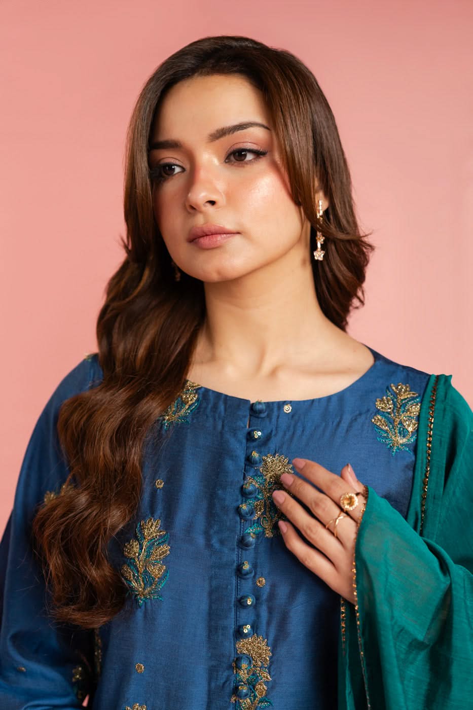 Stitched - 3 Pc Embroidered Indian Silk Outfit