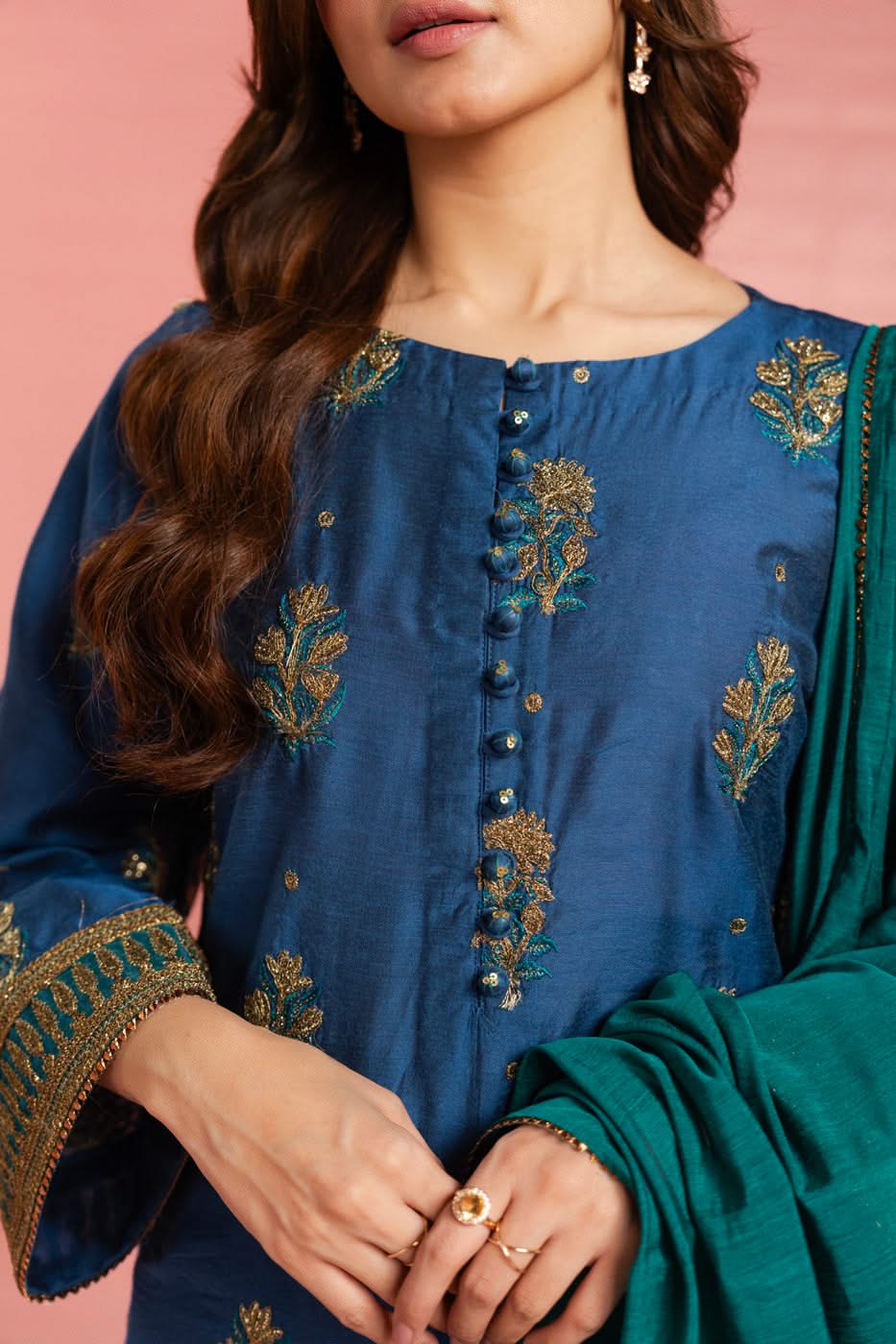 Stitched - 3 Pc Embroidered Indian Silk Outfit