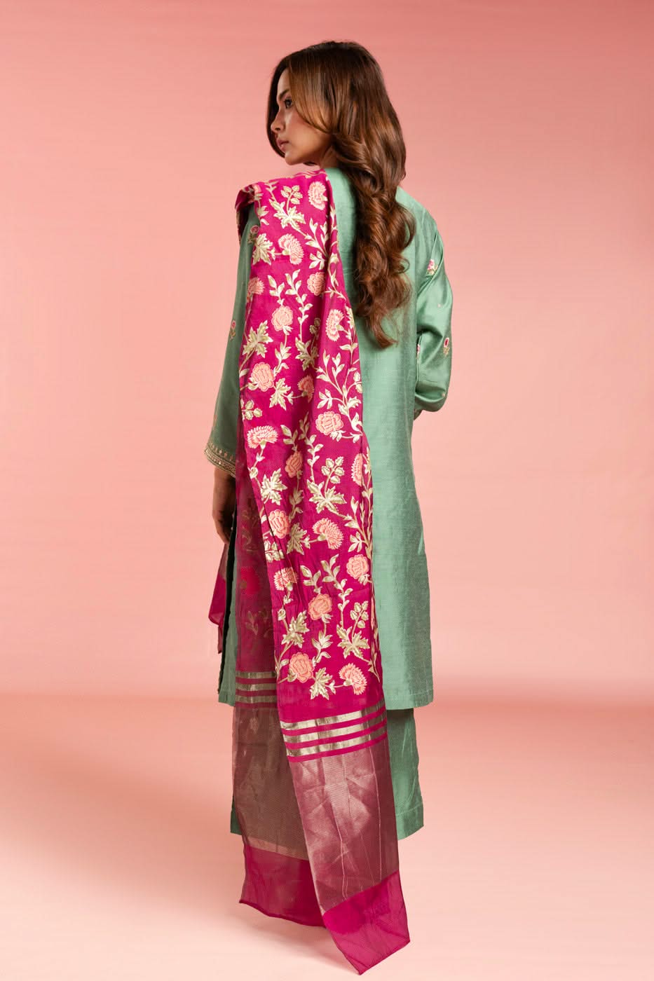 Stitched - 3 Pc Embroidered Indian Silk Outfit