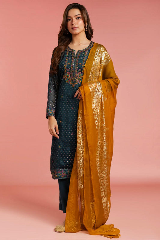 Stitched - 3 Pc Embroidered Jacquard Outfit