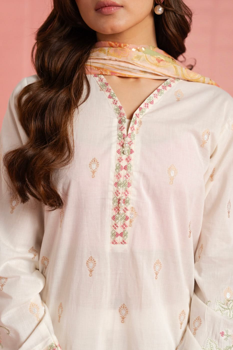 Stitched - 3 Pc Jacquard Outfit