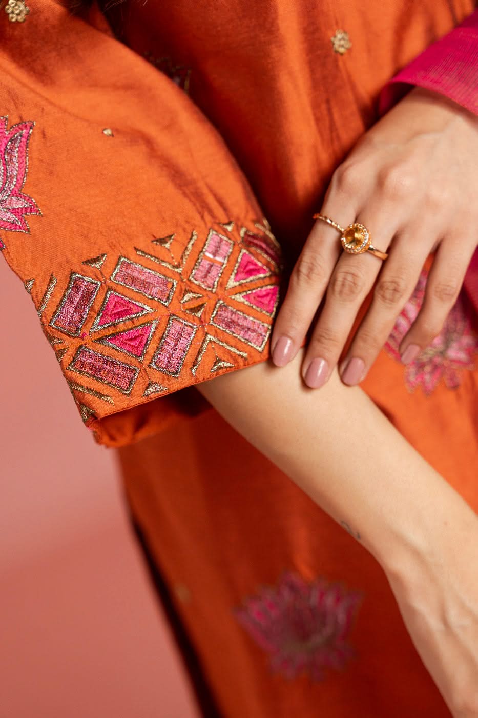 Stitched - 3 Pc Embroidered Cotton Silk Outfit