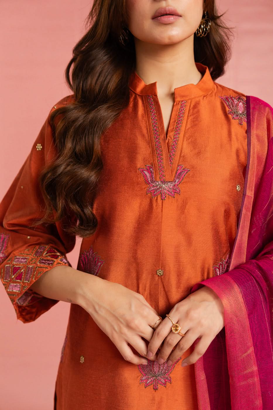 Stitched - 3 Pc Embroidered Cotton Silk Outfit