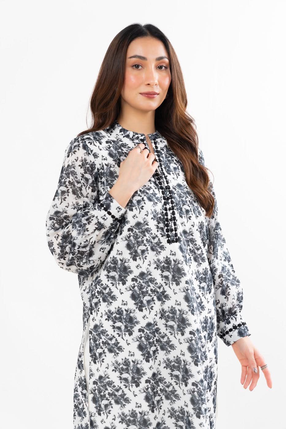 One Piece Printed Silver Lawn Shirt 