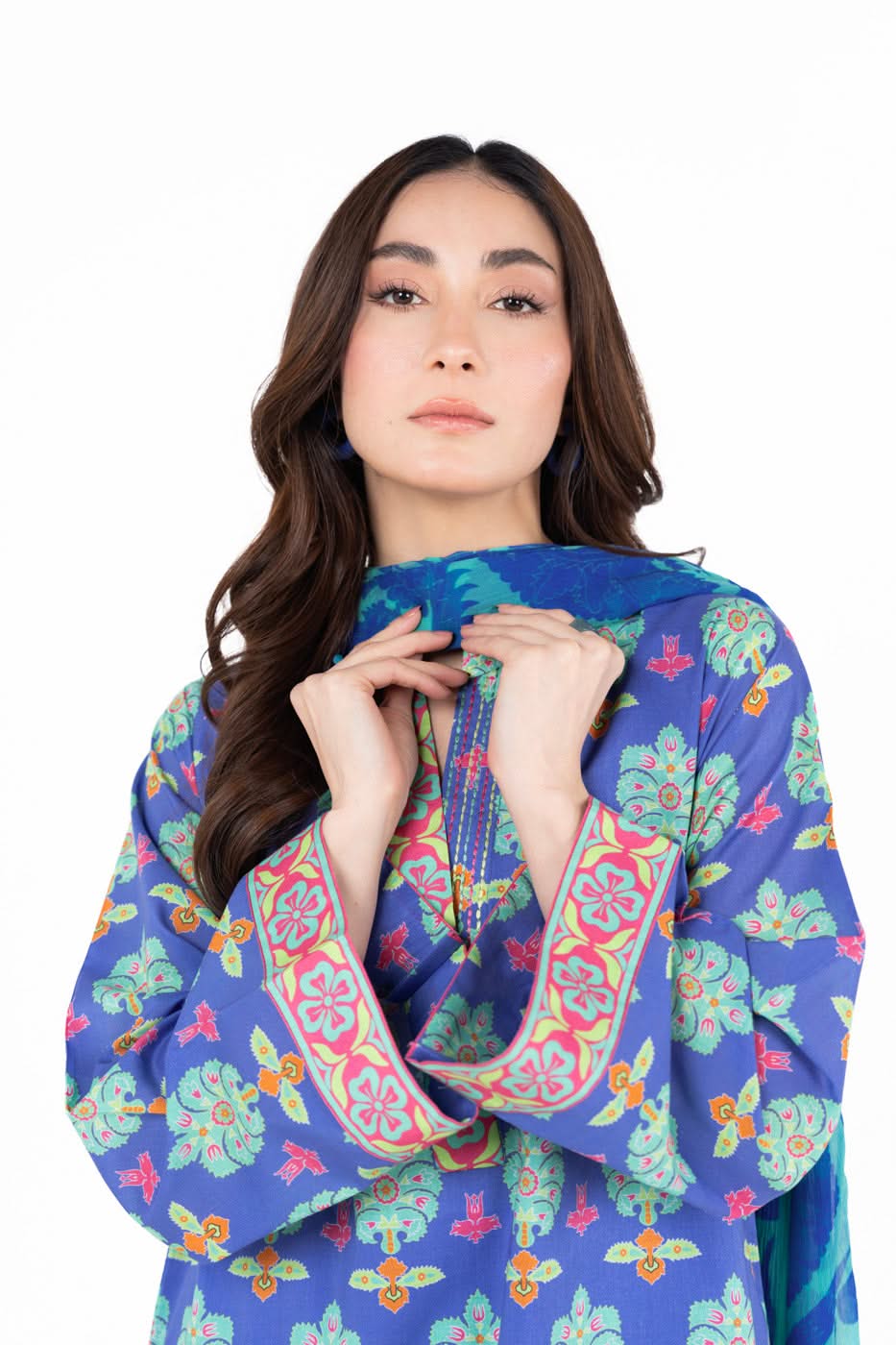3 Piece  Printed Lawn Suit With Printed Chiffon Dupatta