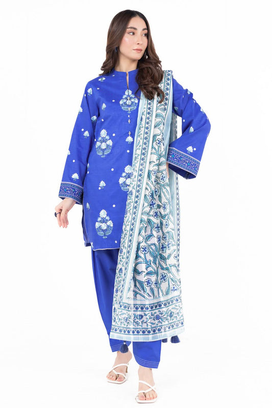 3 Piece  Embroidered Printed Lawn Suit With Printed Zari Chiffon Dupatta