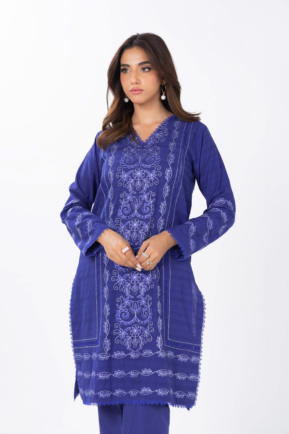 2 Piece  Embroidered Dyed Self Jacquard Suit With Dyed Cambric  Trouser