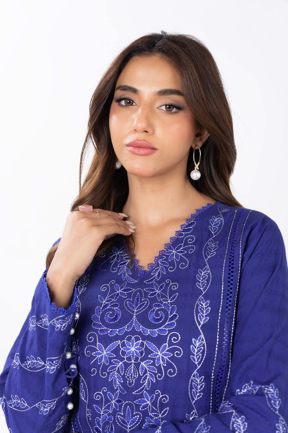 2 Piece  Embroidered Dyed Self Jacquard Suit With Dyed Cambric  Trouser