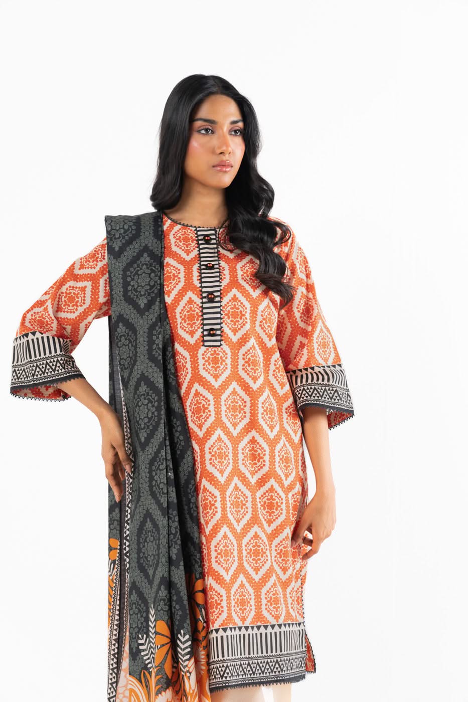 3 Pc Printed Lawn Suit With Printed Lawn Dupatta