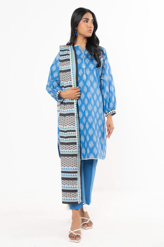 3 Pc Printed Lawn Suit With Printed Silver Lawn Dupatta
