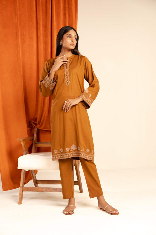 Stitched - Dyed Embroidered Cambric Kurta