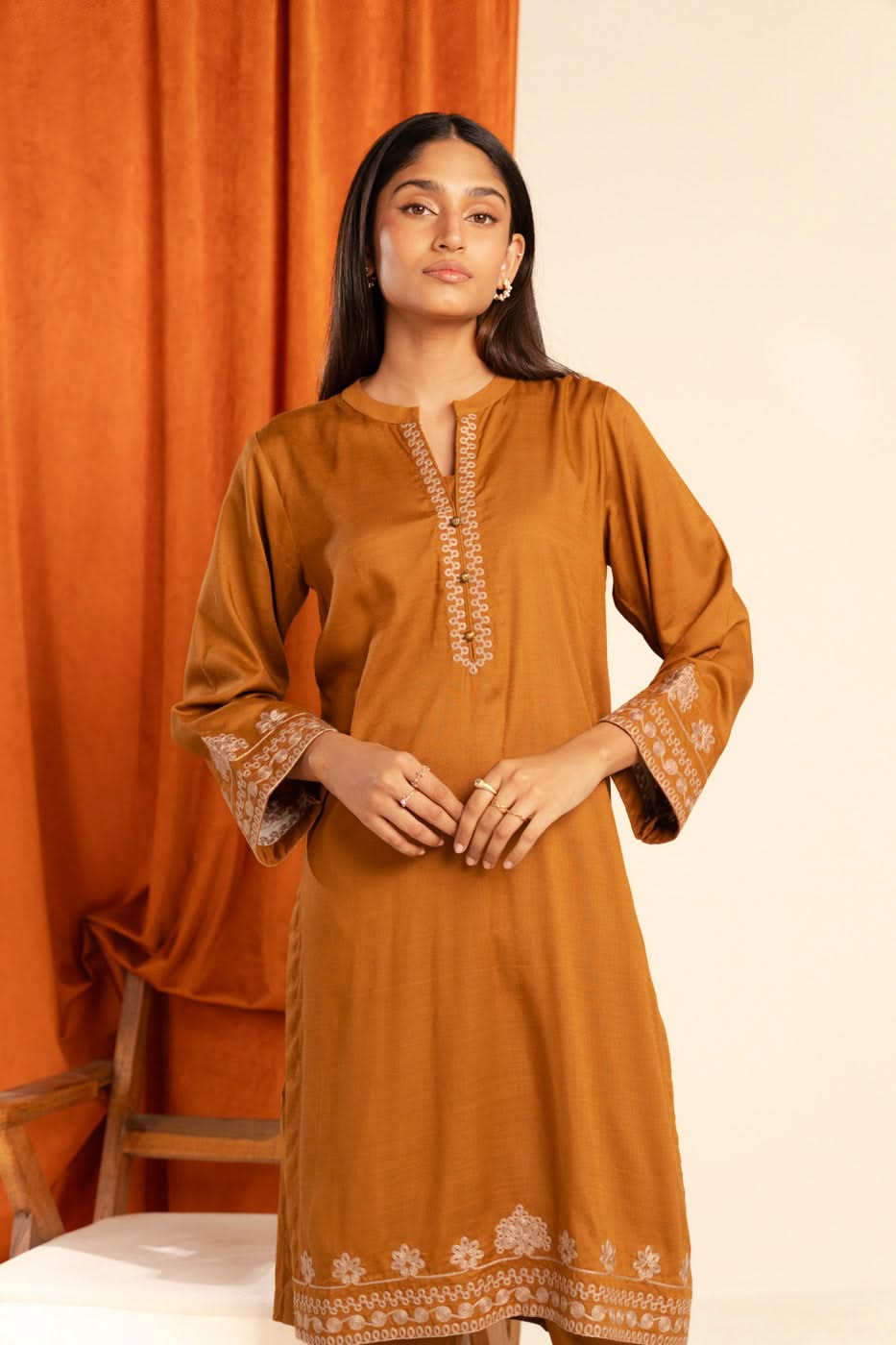 Stitched - Dyed Embroidered Cambric Kurta