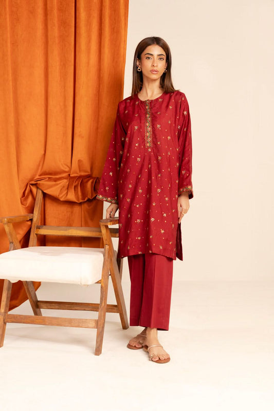 Stitched - 2 Pc Printed Embroidered Dobby Outfit