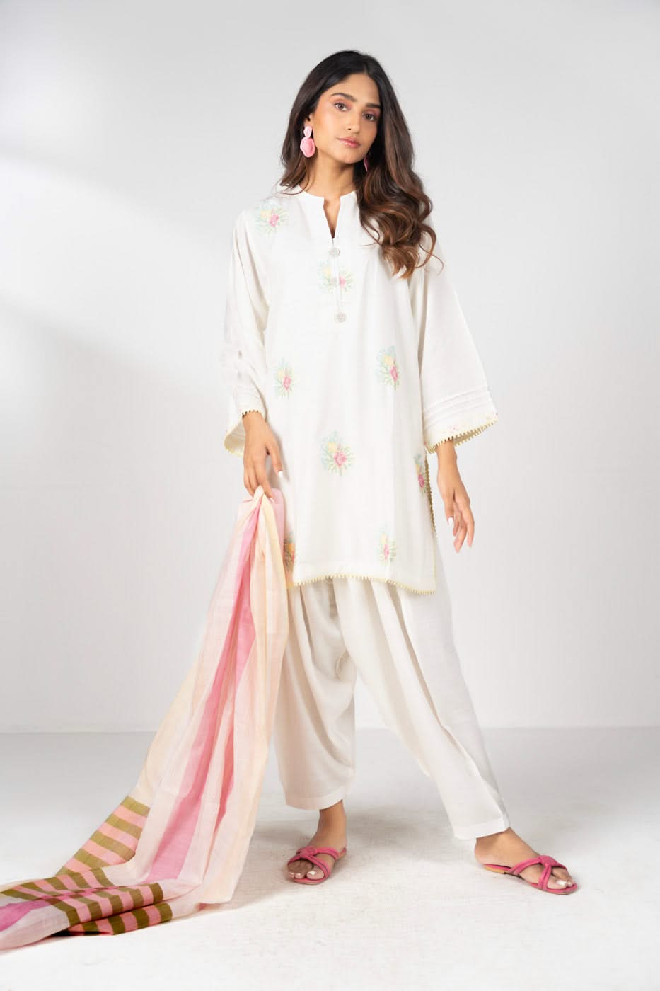 Stitched - 3 Pc Embroidered Cambric Outfit