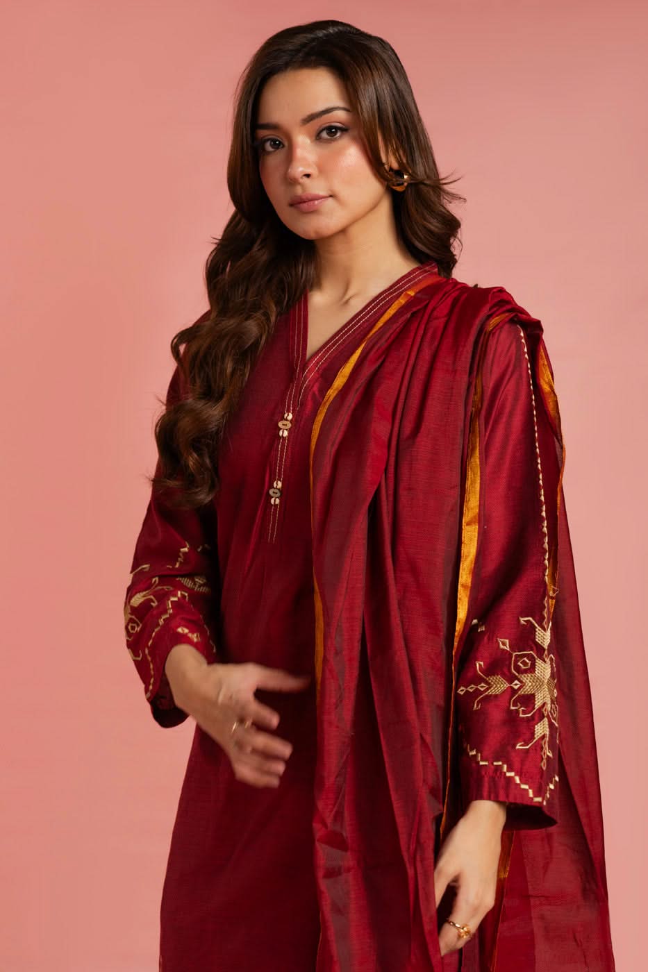 Stitched - 3 Pc Cotton Silk Outfit