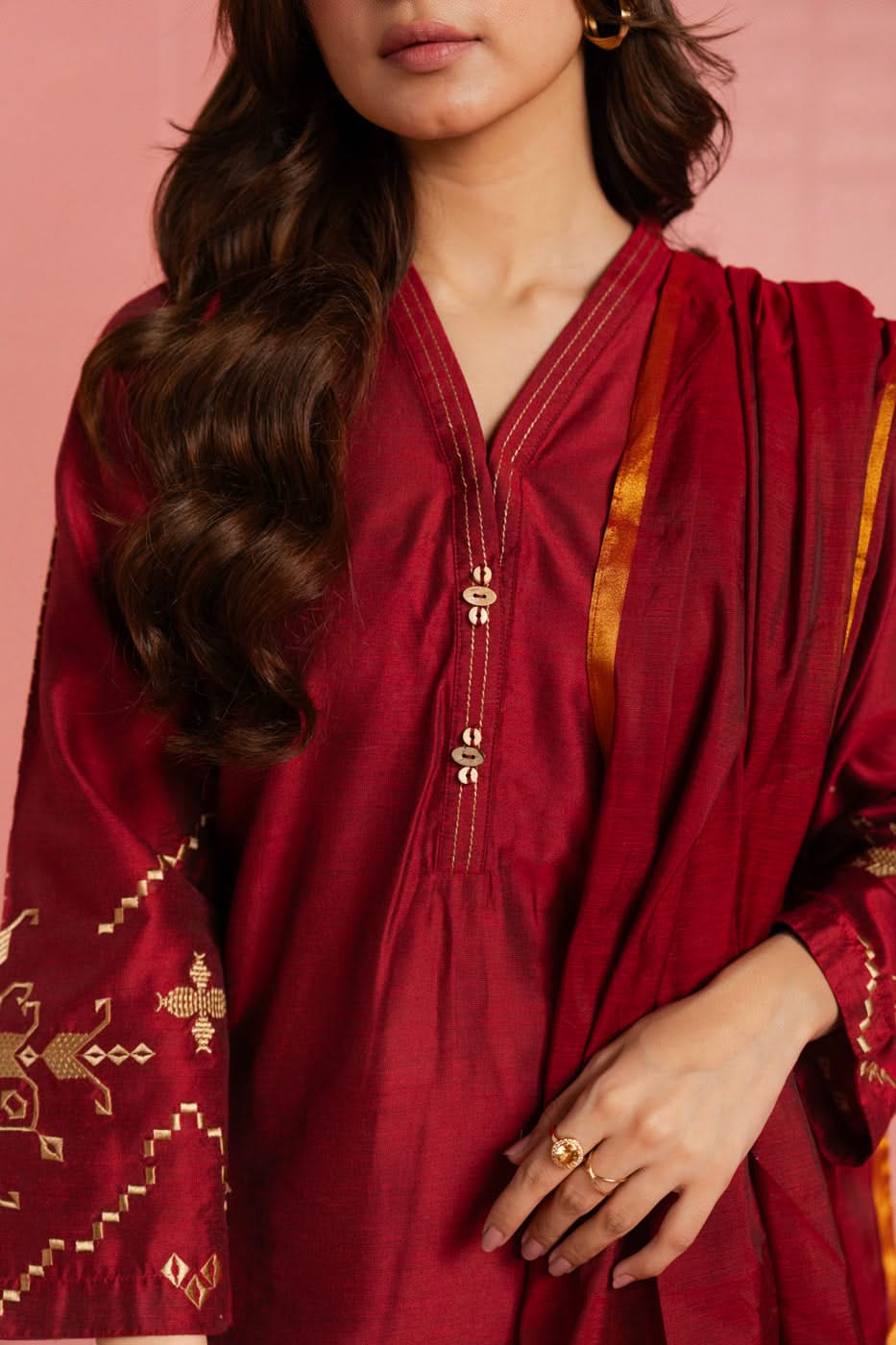 Stitched - 3 Pc Cotton Silk Outfit