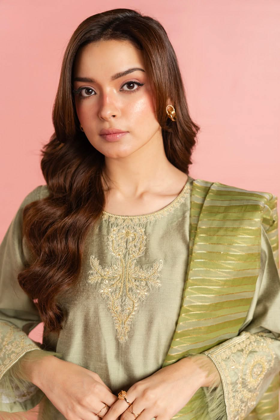 Stitched - 3 Pc Embroidered Cotton Silk Outfit