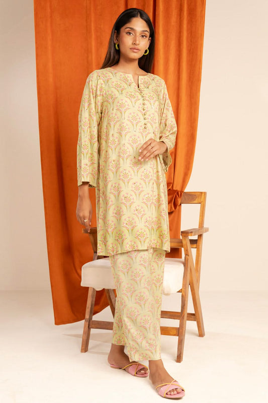 Stitched - 2 Pc Printed Embroidered Raw Silk Outfit