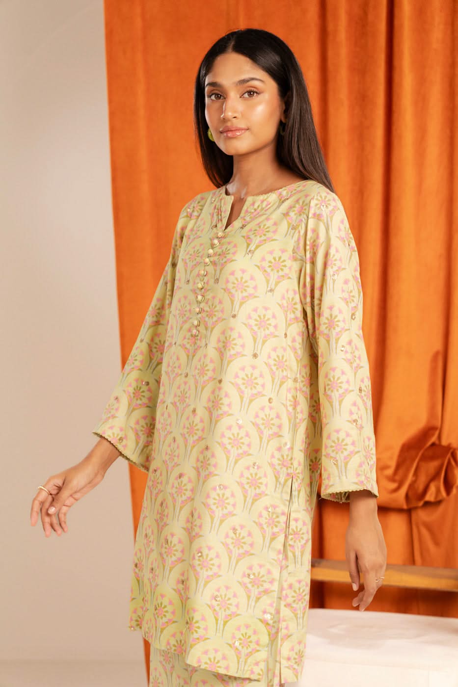 Stitched - 2 Pc Printed Embroidered Raw Silk Outfit