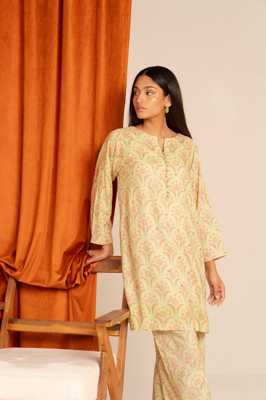Stitched - 2 Pc Printed Embroidered Raw Silk Outfit